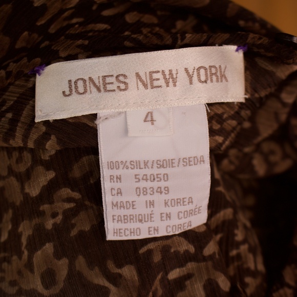 Vintage Jones New York 100% Silk Long Sleeve Brown Patterned Blouse - Picture 16 of 16